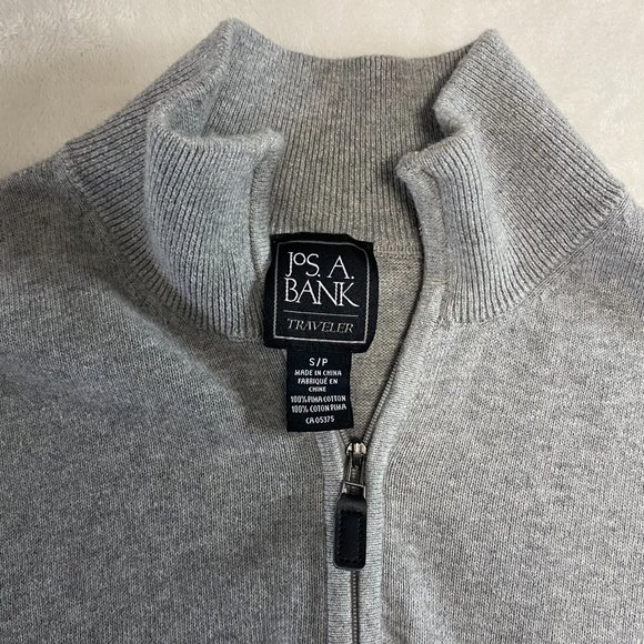 Jos A Bank Sweater Gray Traveler Pima Cotton 1/4 Zip Mock Neck Men’s Small - Picture 3 of 8